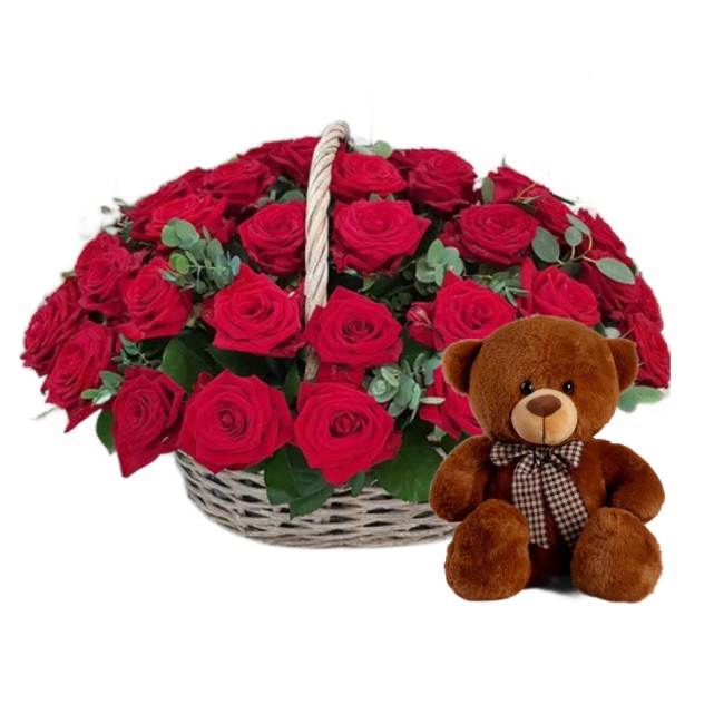 Корзина роз с игрушкой Корзина роз с игрушкой